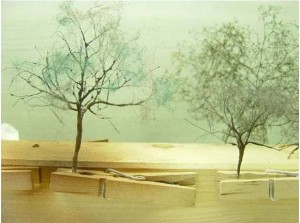 Saupoudrage de mousse La fabrication d'arbres miniatures